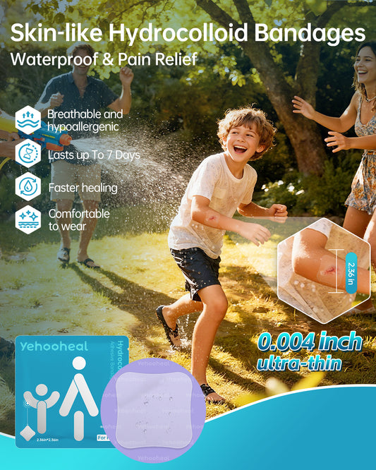 Yehooheal Hydrocolloid Adhesive Bandages 0.1mm Ultra-Thin for Home Injuries,Stays on for 7 Days