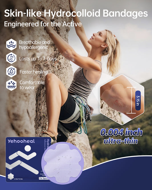 Yehooheal Hydrocolloid Adhesive Bandages 0.1mm Ultra-Thin for Sports Injuries，Stays on for 7 Days